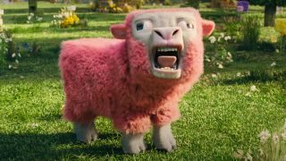 A pink sheep bleats in Warner Bros.' A Minecraft Movie