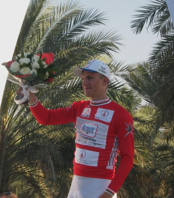 Marcel Kittel (Argos Shimano) in the Tour of Oman leader's jersey after winning stage 1.