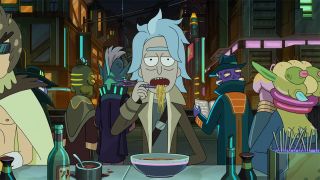 Rick eating ramen in Rick And Morty