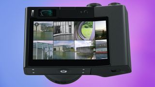 The rear screen of the Zeiss ZX1 camera in a blue and purple background