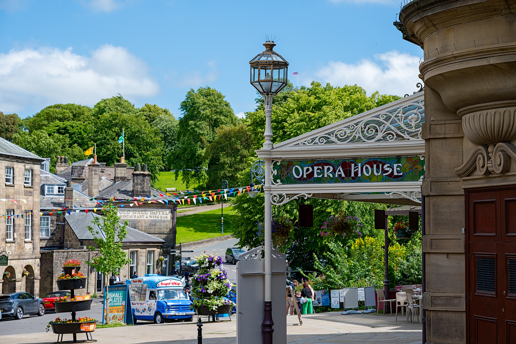 Charming street view near Buxton Opera House theater entrance