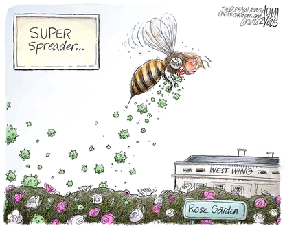 Political Cartoon U.S. Trump super spreader COVID