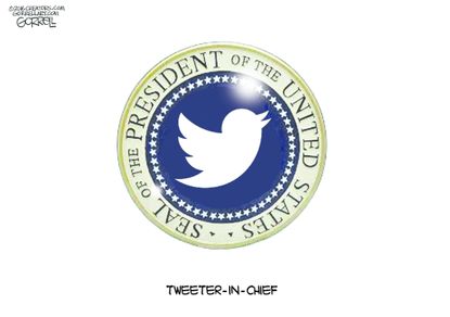 Political cartoon U.S. President Donald Trump tweeter in chief
