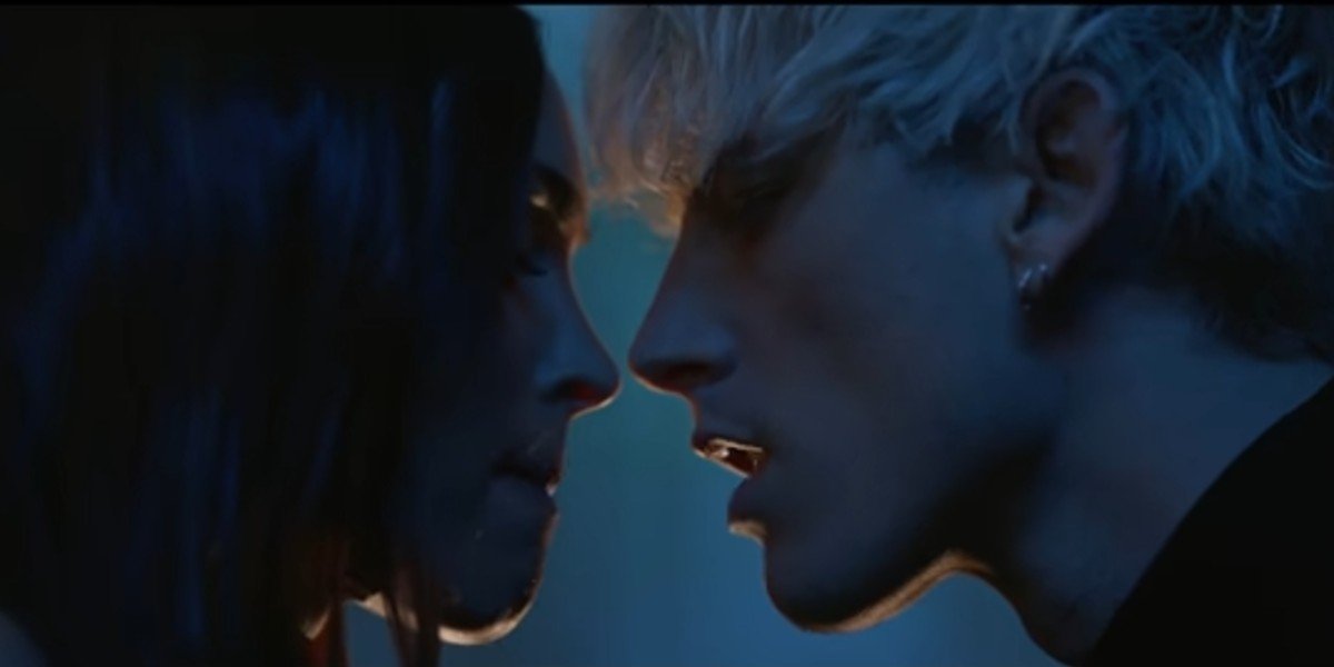 Megan Fox and Machine Gun Kelly getting close in the &quot;Bloody Valentine&quot; music video