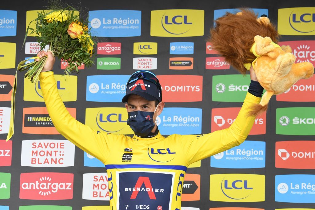 Richie Porte (Ineos) in the leader&#039;s jersey at the Dauphine