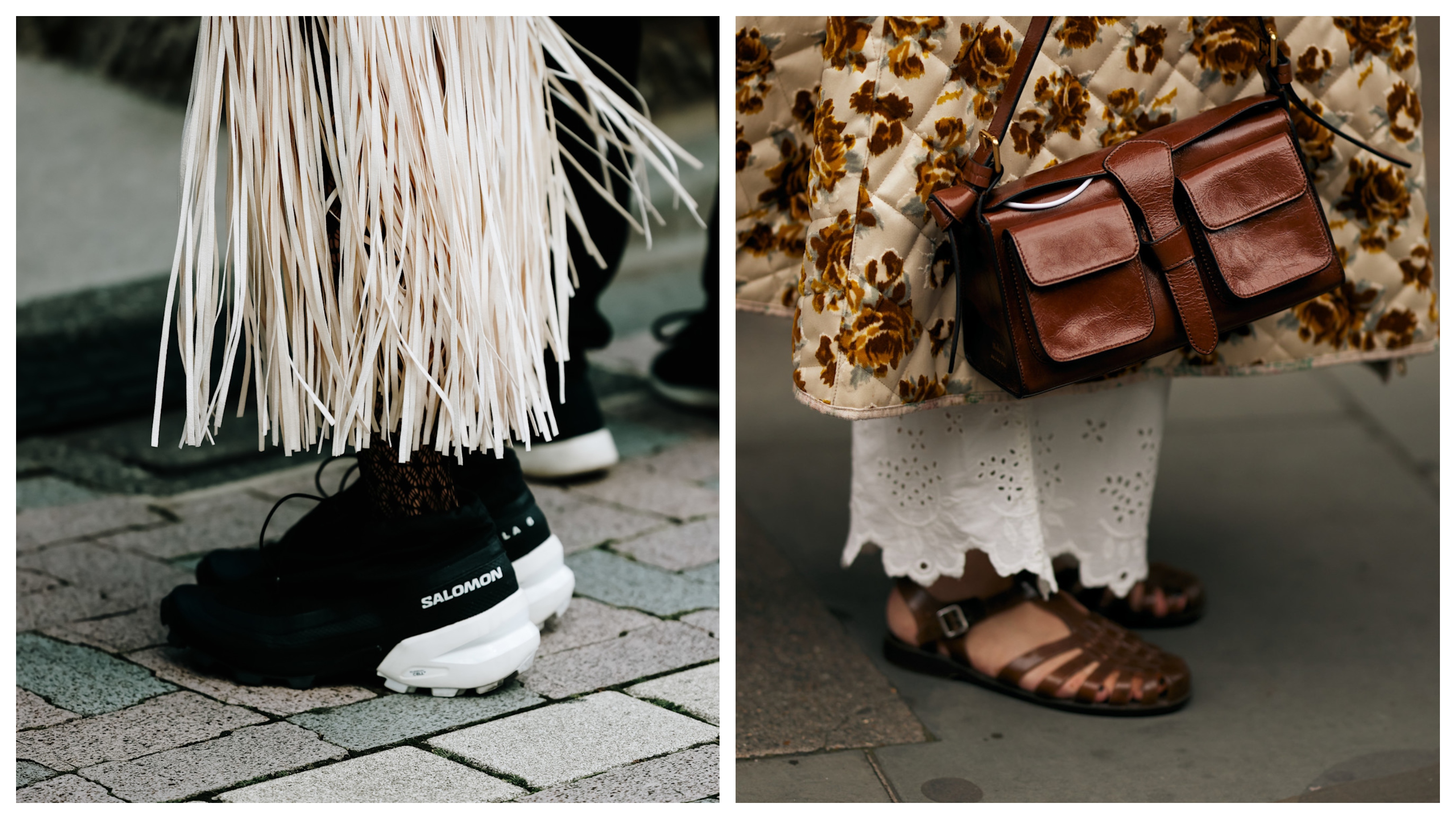 collage of ballet sneakers and fisherman sandals