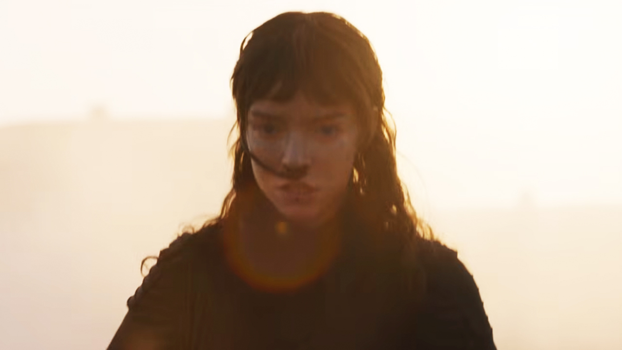 Anya Taylor-Joy with dark hair, looking serious in Dune Part 3