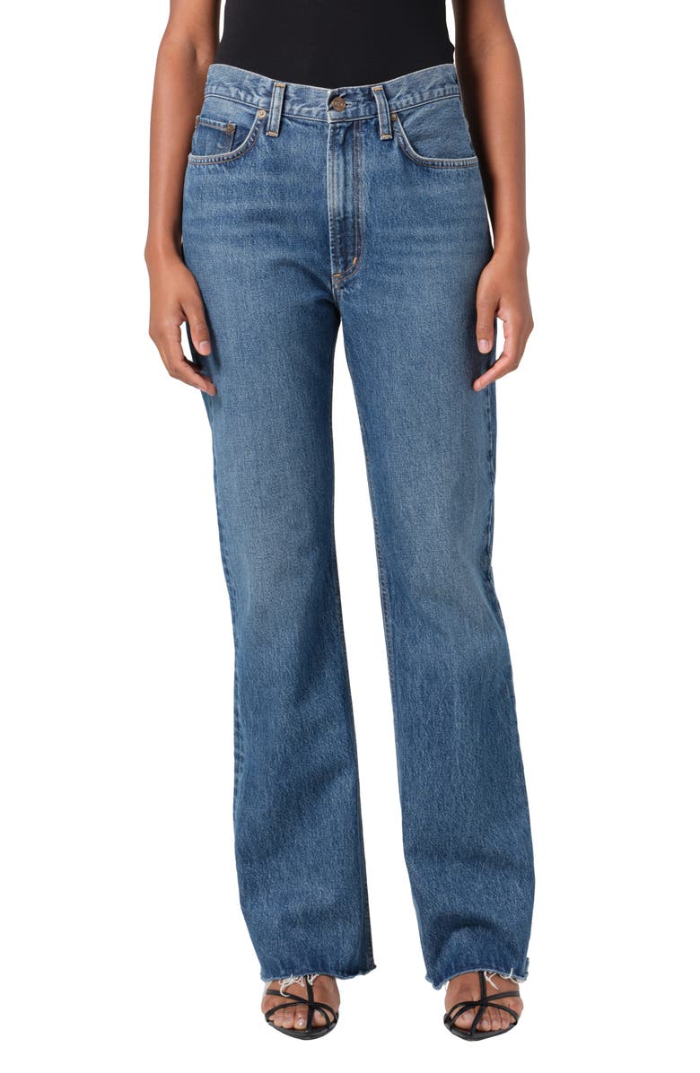 Leena High Waist Raw Hem Flare Leg Jeans