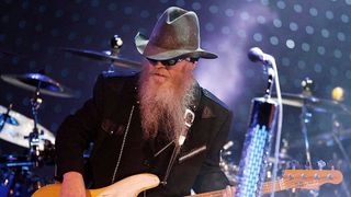 Dusty Hill playing a Fender Precision bass guitar
