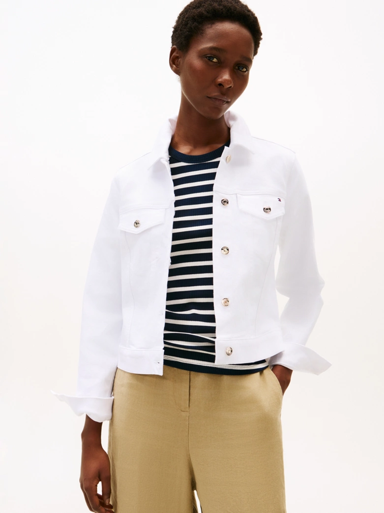 Slim White Denim Trucker Jacket