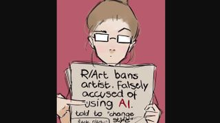 Cartoon of person holding up protest poster