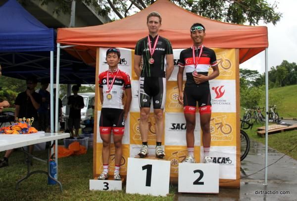 The Men's Elite podium; Goh Choon Huat (OCBC Singapore), Tim Wilkins (Cannasia Cannondale), Lemuel Lee (OCBC Singapore)