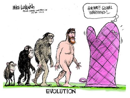 Editorial cartoon global warming denial evolution