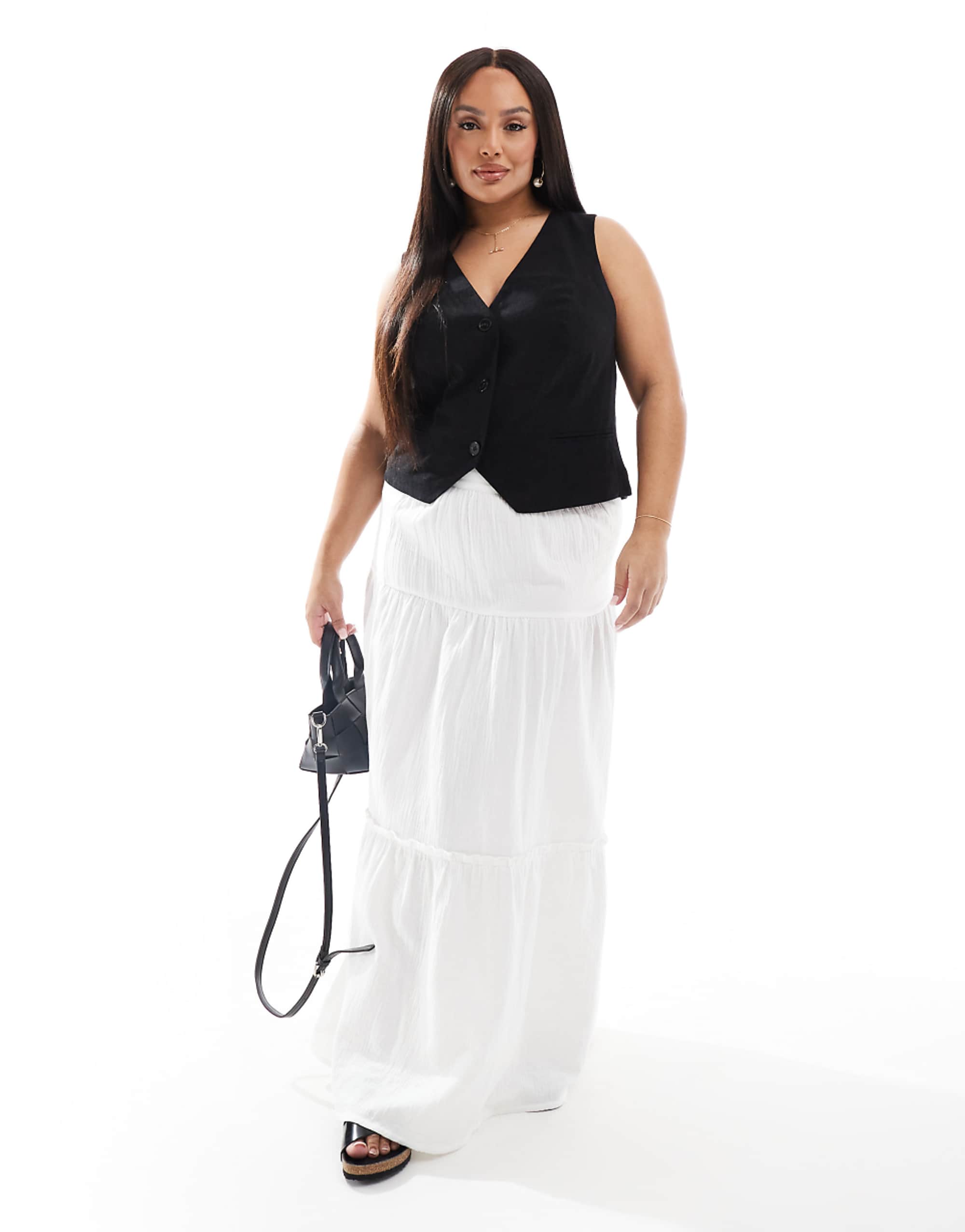 Esmee Curve Exclusive Tiered Maxi Beach Skirt in White