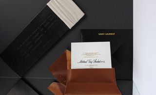 Soft touch Saint Laurent and Rick Owens demonstrated a lust for leather with a light and dark brown holder with invitations tucked inside.