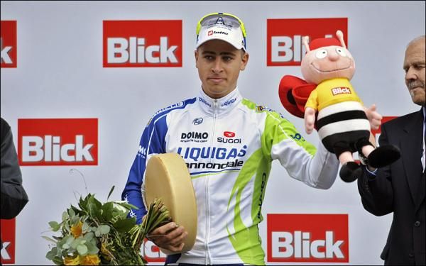 Stage three winner Peter Sagan on the podium.