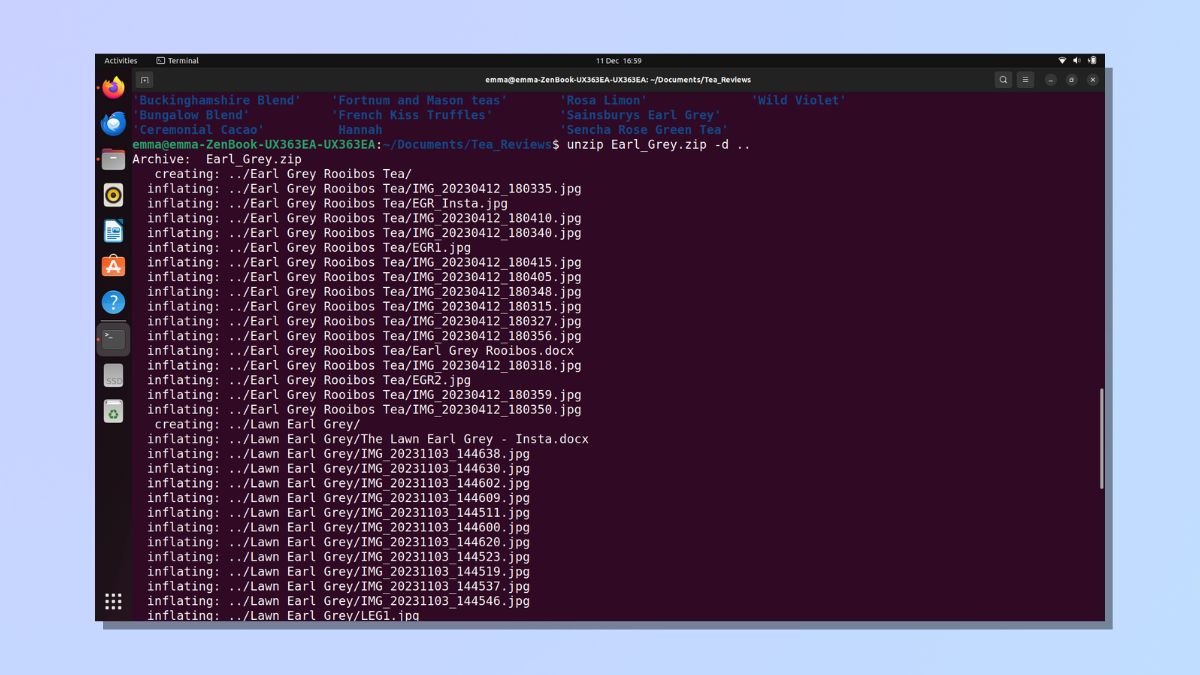 Снимок экрана, показывающий, как заархивировать папку в Linux: распаковать в определенное место