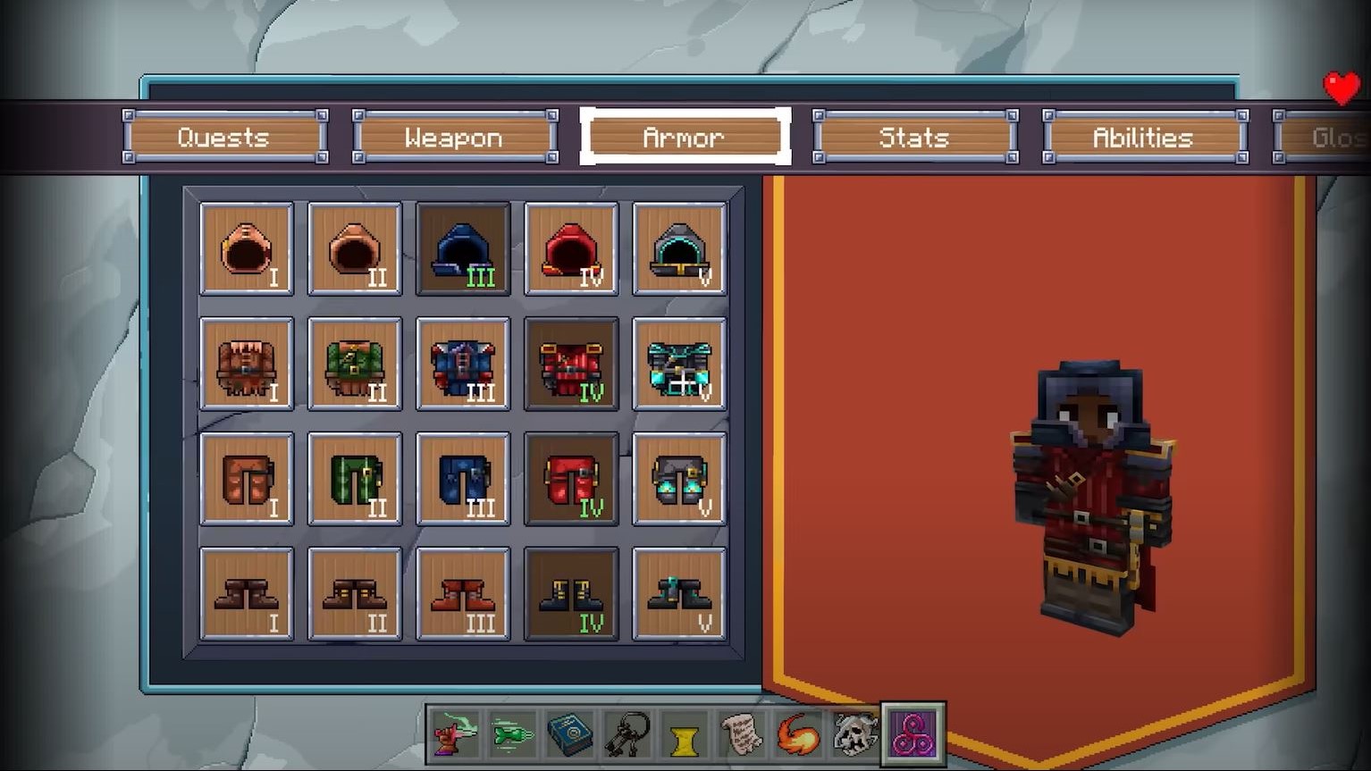 Rüstungsauswahlfenster für deinen D&D-Charakter in Minecraft.