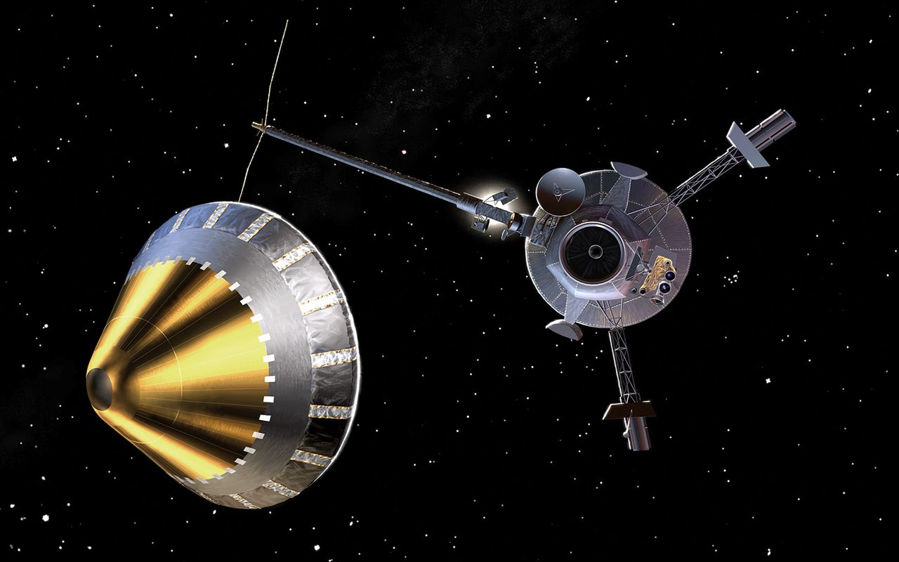 An artist's depiction of the Galileo spacecraft.