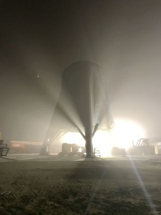 SpaceX's Starhopper prototype is seen during testing operations at the company's launch site in Boca Chica, Texas near Brownsville, Texas in this photo released by CEO Elon Musk on April 7, 2019.