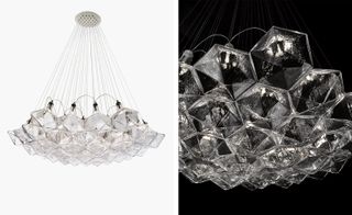 Perfectly geometrical hexagonal glass chandelier.