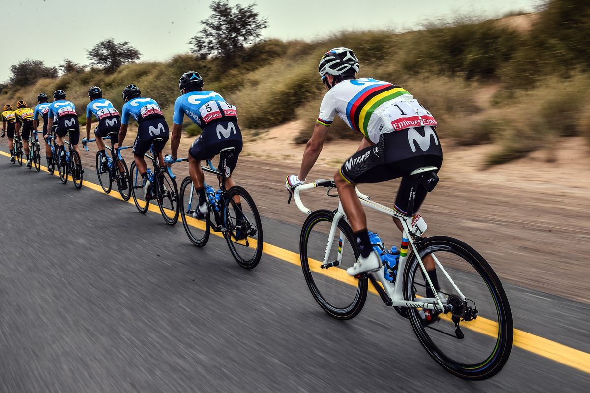 The world champion at the back of the Movistar line