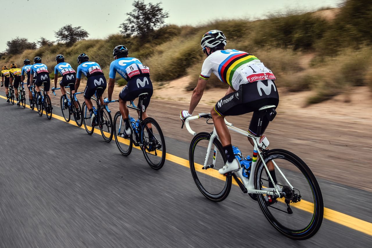 The world champion at the back of the Movistar line
