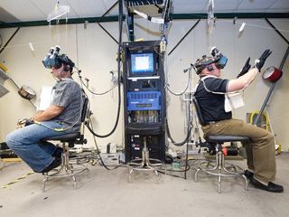 Astronauts use virtual reality hardware to prepare for upcoming missions.