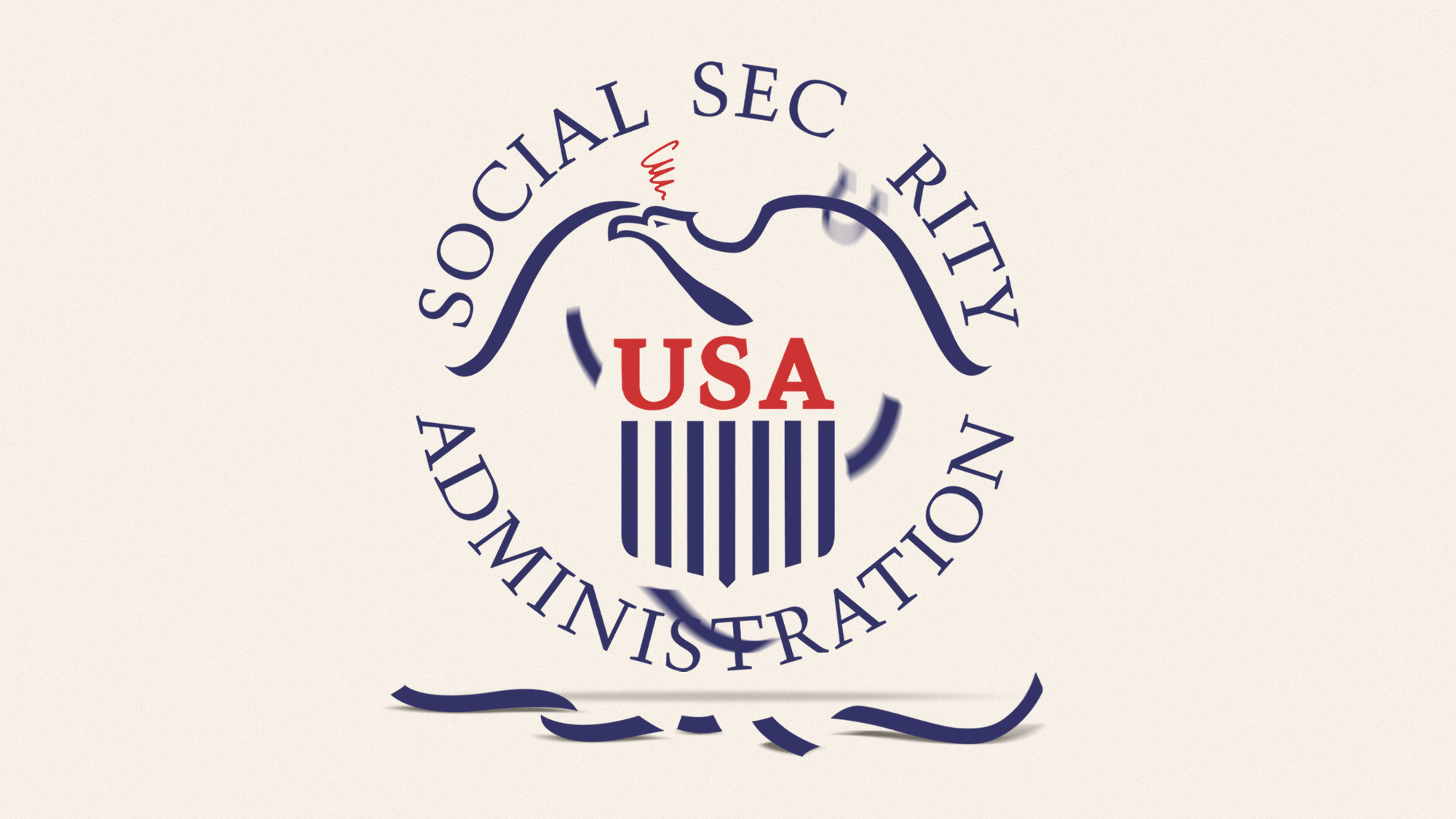 Illustration of the Social Security Administration logo falling apart