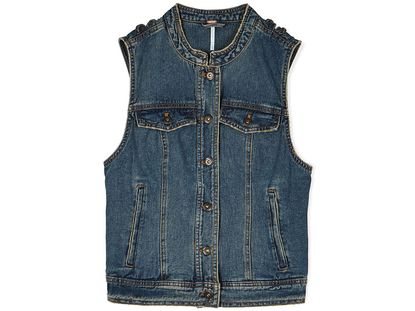 Free People Rugged Ripped Denim Lace Up Vest 