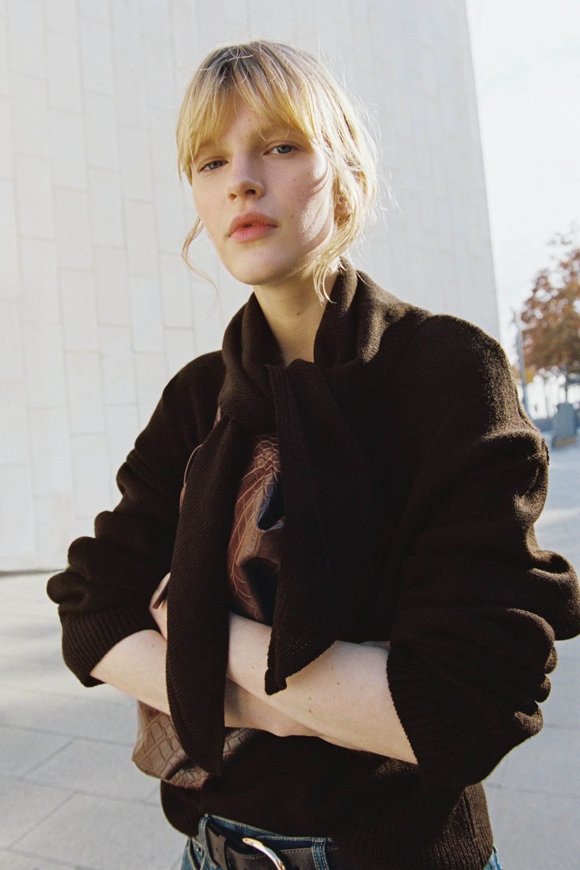 Jumper With Scarf - Dark Brown