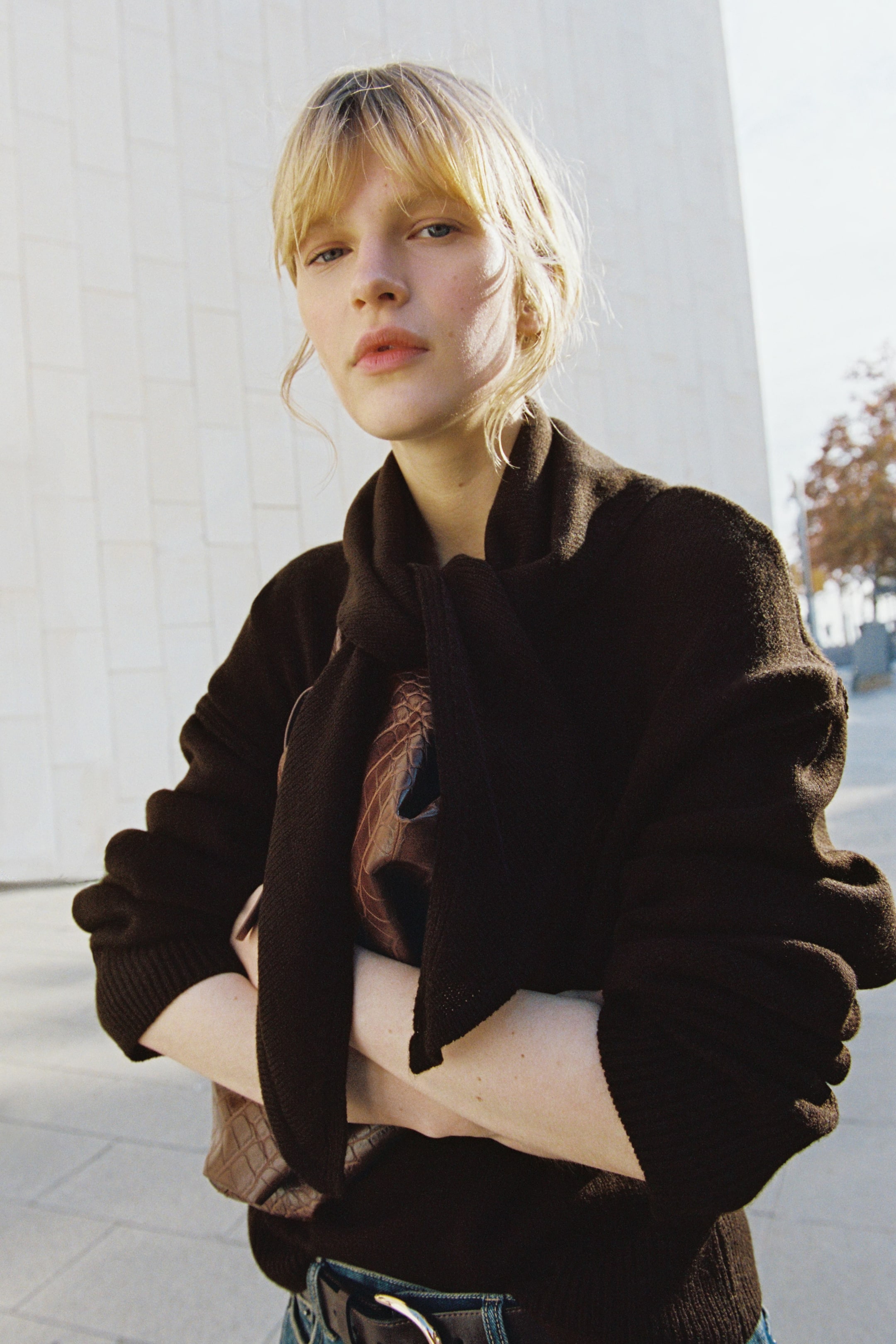 Jumper With Scarf - Dark Brown