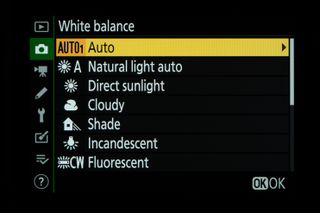 Nikon menu screen for white balance tutorial