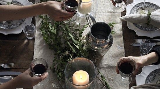 dinner party with table and drink glass