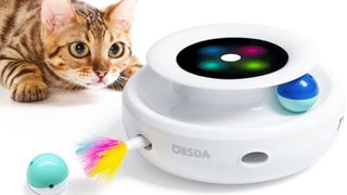 A ginger cat playing with the ORSDA Electronic Cat Toy