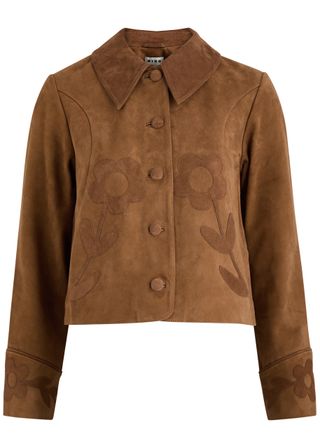 Dionne Floral-Appliqué Suede Jacket