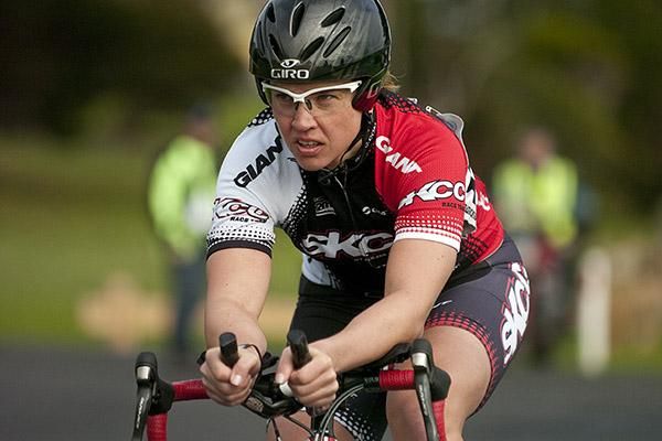 Melina Bernecker (St.Kilda Cycling Club Inc) heads out of the home straight in Portarlington.