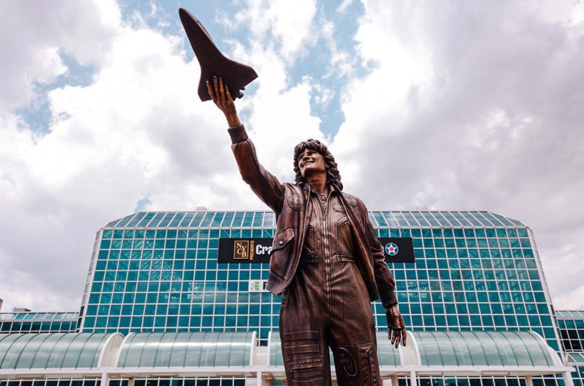  A statue of Sally Ride, the first American woman to fly into space, was unveiled outside the Cradle of Aviation Museum in Long Island, New York on Friday, June 17, 2022.