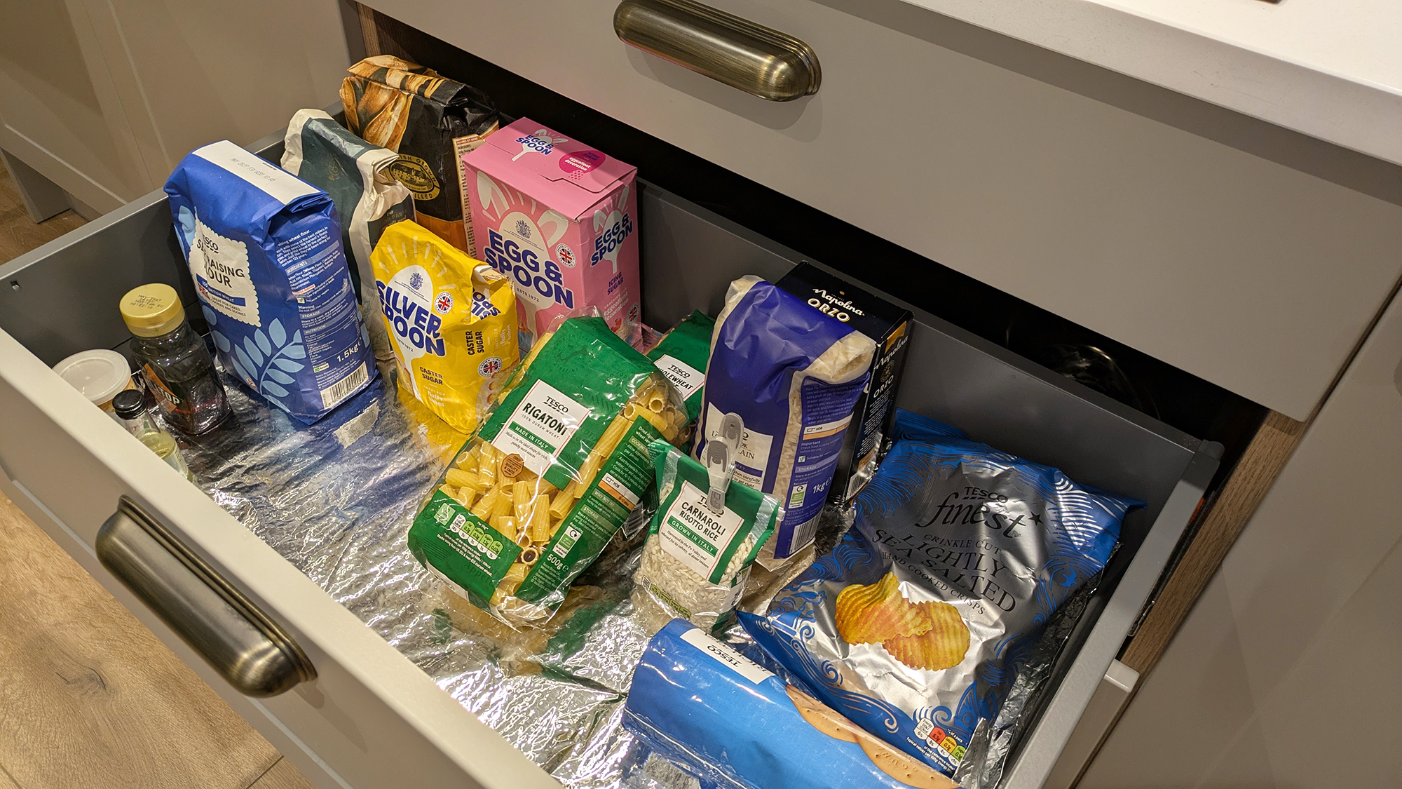 Aluminum foil in kitchen drawer