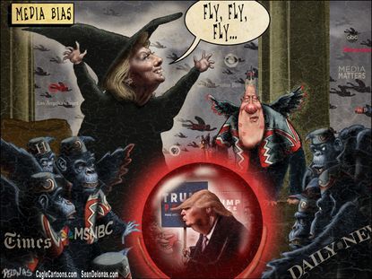 Political cartoon U.S. 2016 election media bias Hillary Clinton