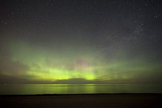 Aurora over Lake Superior with Reflection