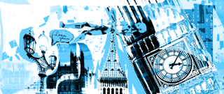 Image composite. Big Ben collapses while an Android is laid on its spire.