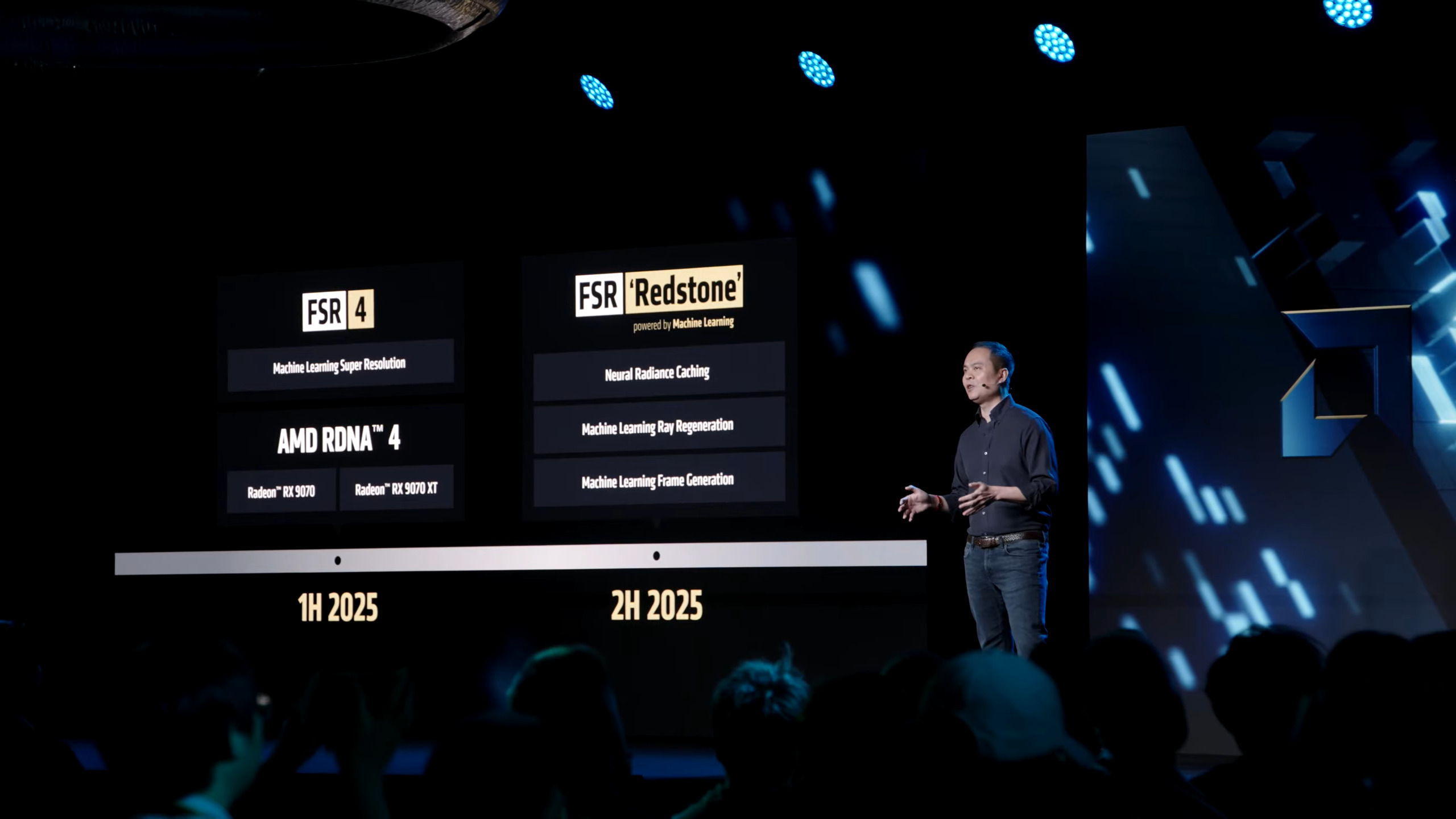 A screenshot from an AMD presentation on FSR 4 Redstone.