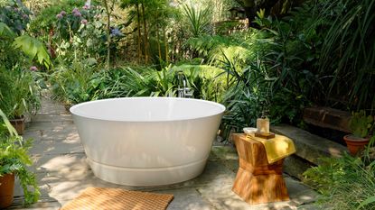 outdoor bathroom mistakes: Victoria + Albert Baths taizu bathtub outdoors