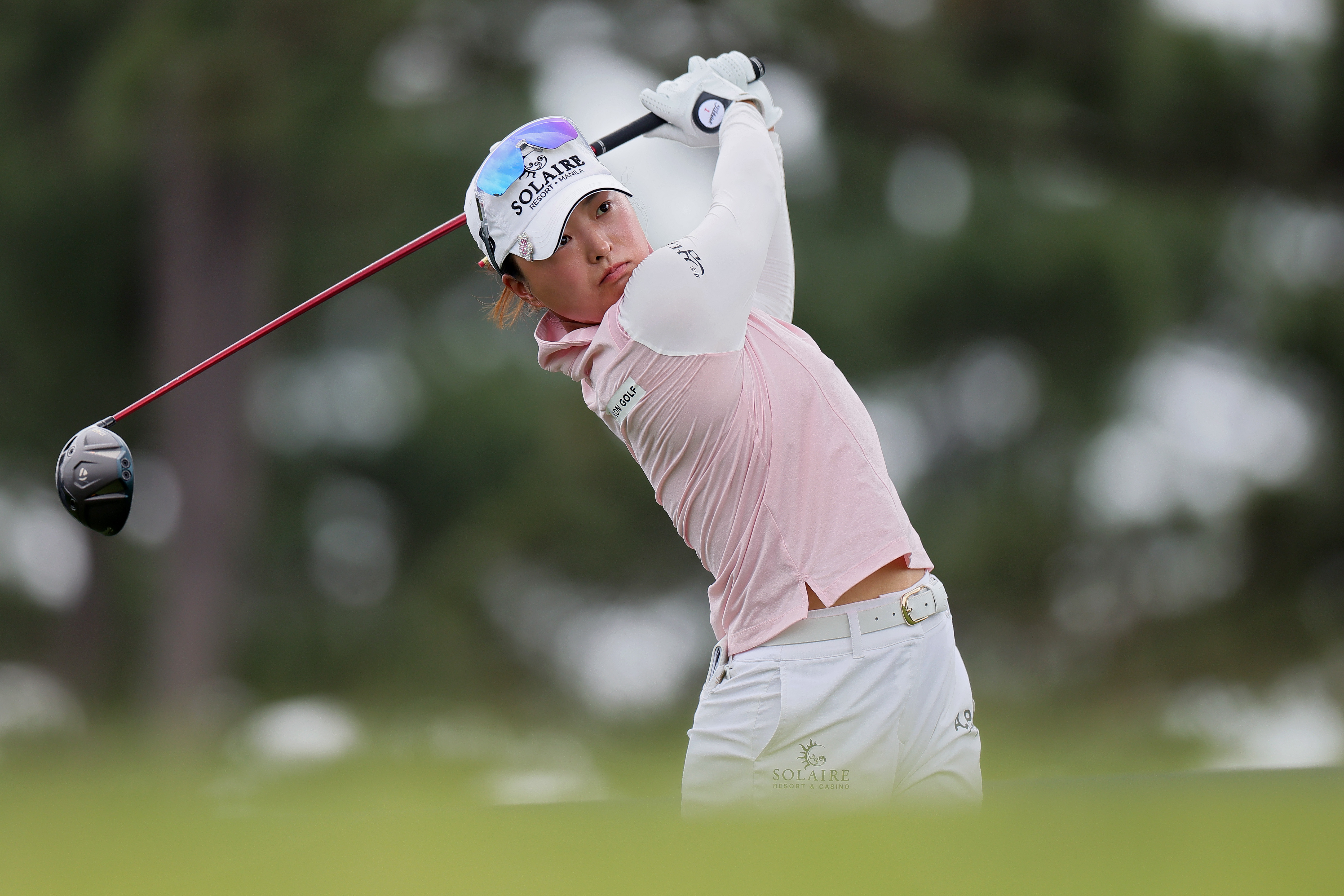 Jin Young Ko plays her shot from the 12th tee during the second round of The Chevron Championship
