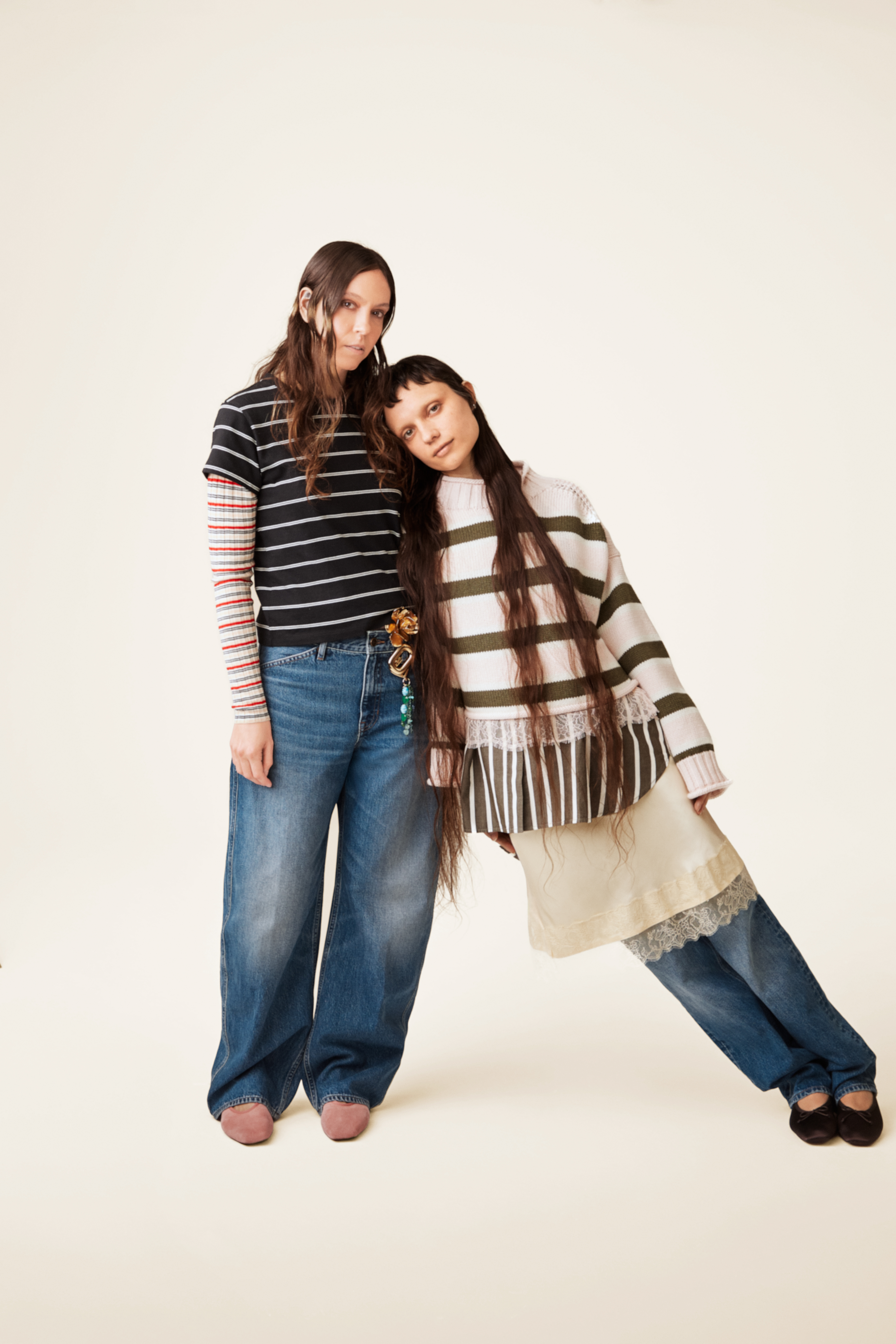 Collina Strada founder Hillary Taymour with a model wearing her J.Crew rollneck sweater