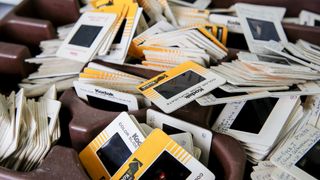 Kodak slides rest on a table at the Winchester Swap Shop at the Winchester Transfer Station in Winchester, MA on June 15, 2019. (Photo by Craig F. Walker/The Boston Globe via Getty Images)