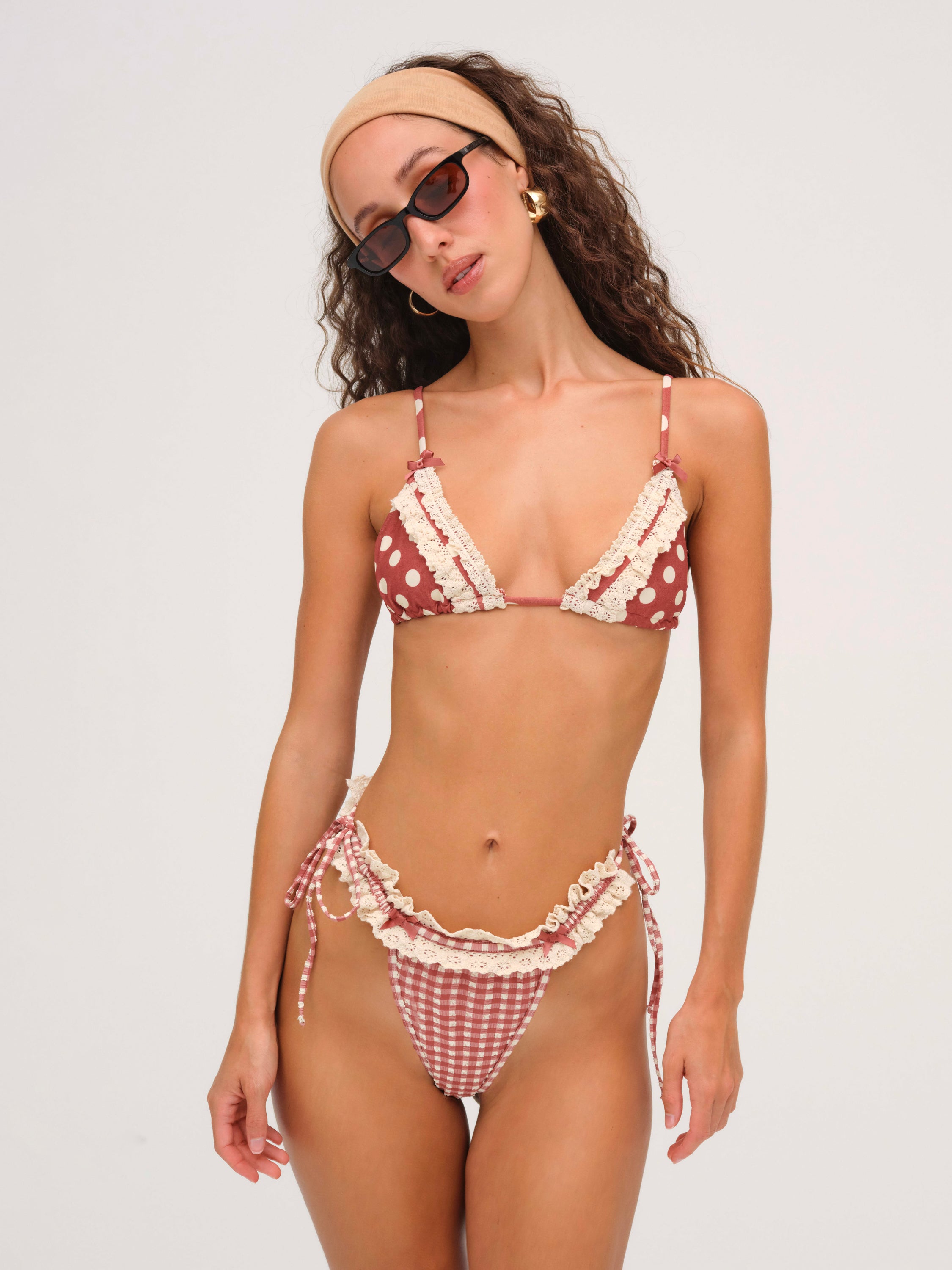 Dolly Dot Triangle Bikini Top — Red