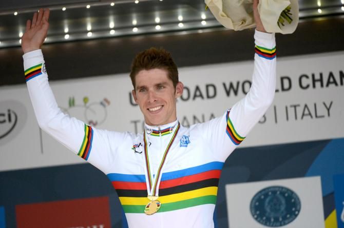 Rui Costa (Portugal) resplendent in the rainbow jersey after winning the 2013 road race world championship