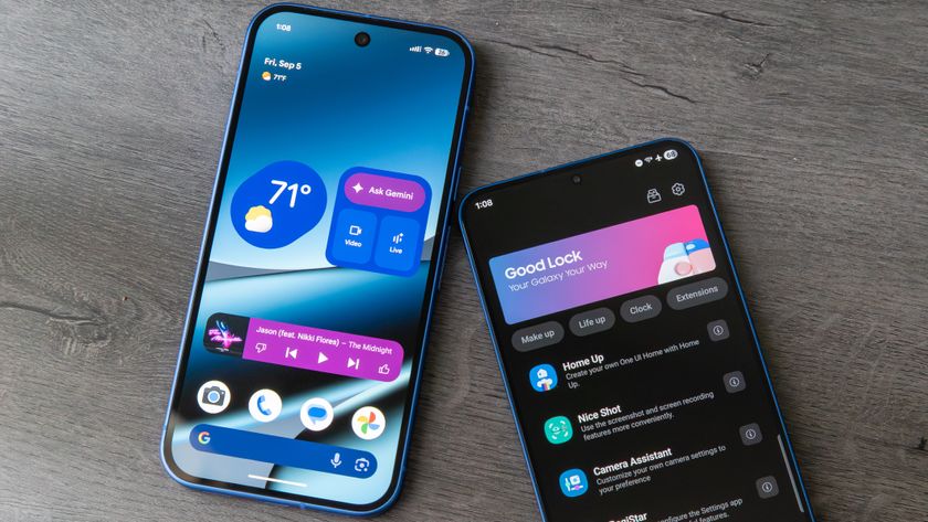 Pixel 10 next to the Galaxy S25 Plus with Google Lock open